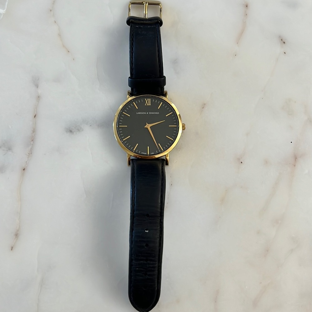 Larrson & Jennings LUGANO BLACK LEATHER GOLD BLACK